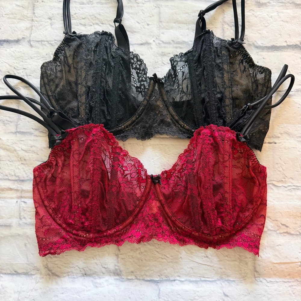 Victoria’s Secret 2-Bras 36DD | Red Black Lace Corset Y2K Set